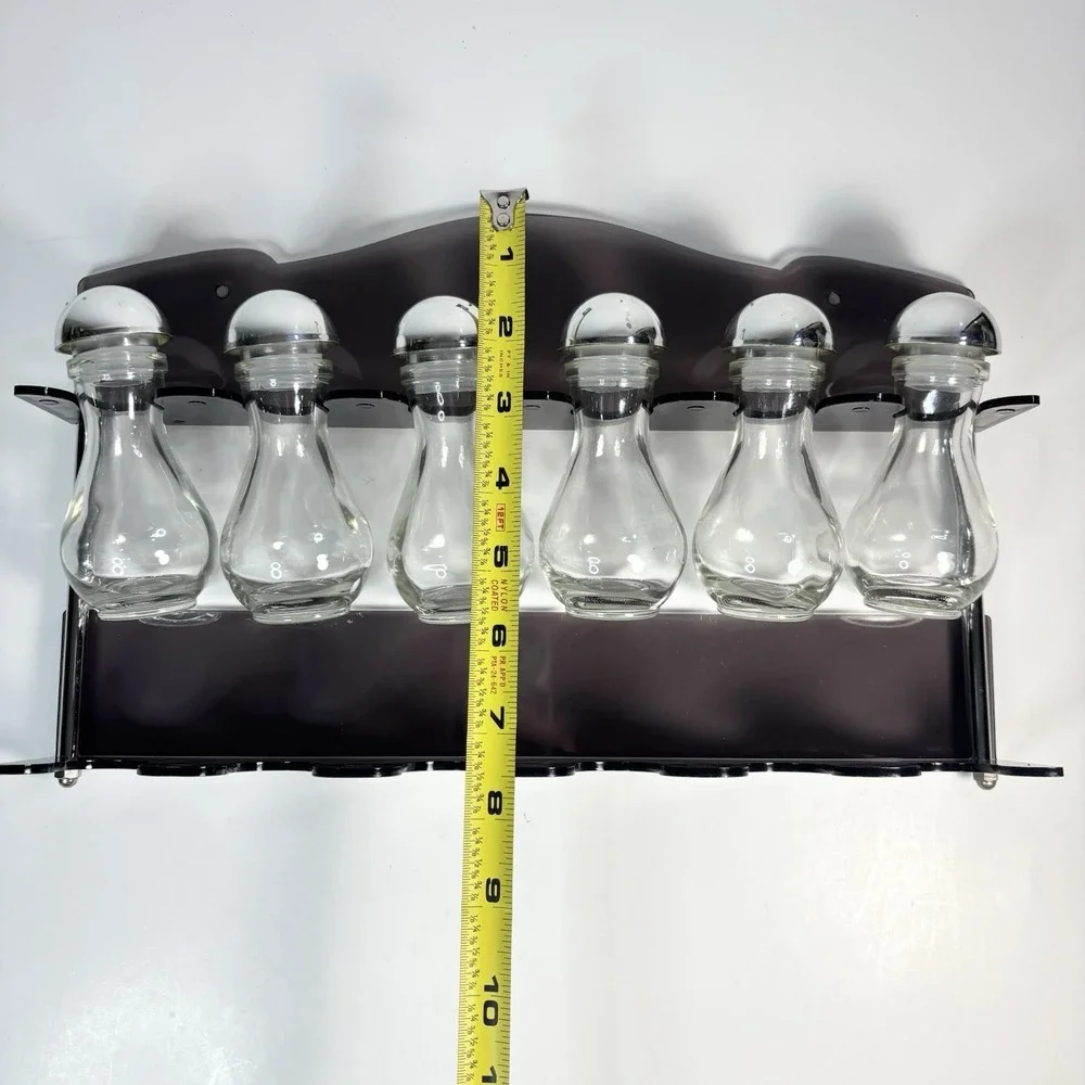 Vtg Two Tier Wall Contemporary‎ Acrylic Gray Spice Rack 6 Spice Bottles